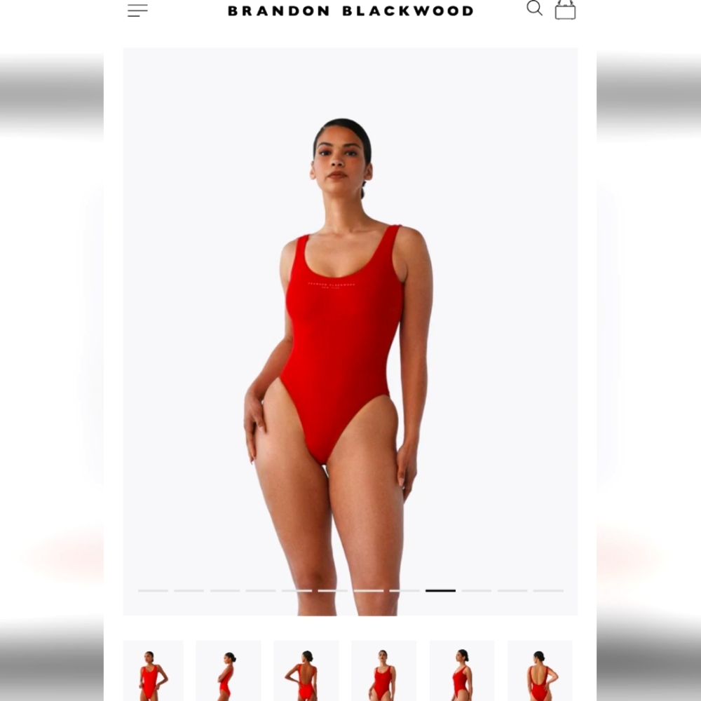 Brandon Blackwood red and pink one piece swimsuit